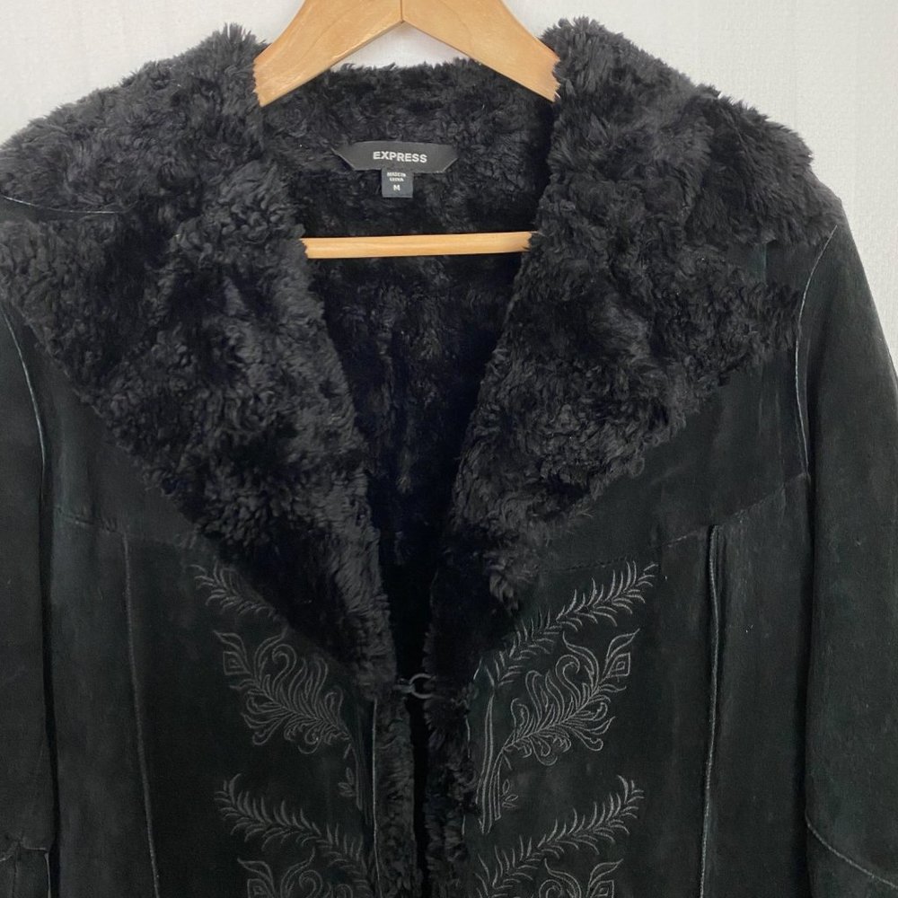 Express Black Leather Jacket Classic Style - Picture 5 of 16